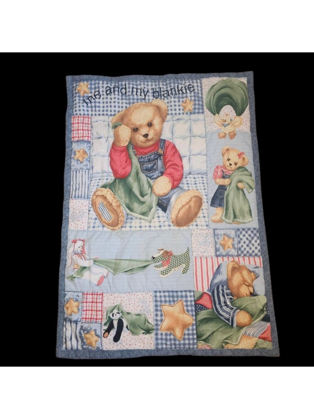 VTG Blue Jean Teddy Bear Blanket Quilt Springs Industries